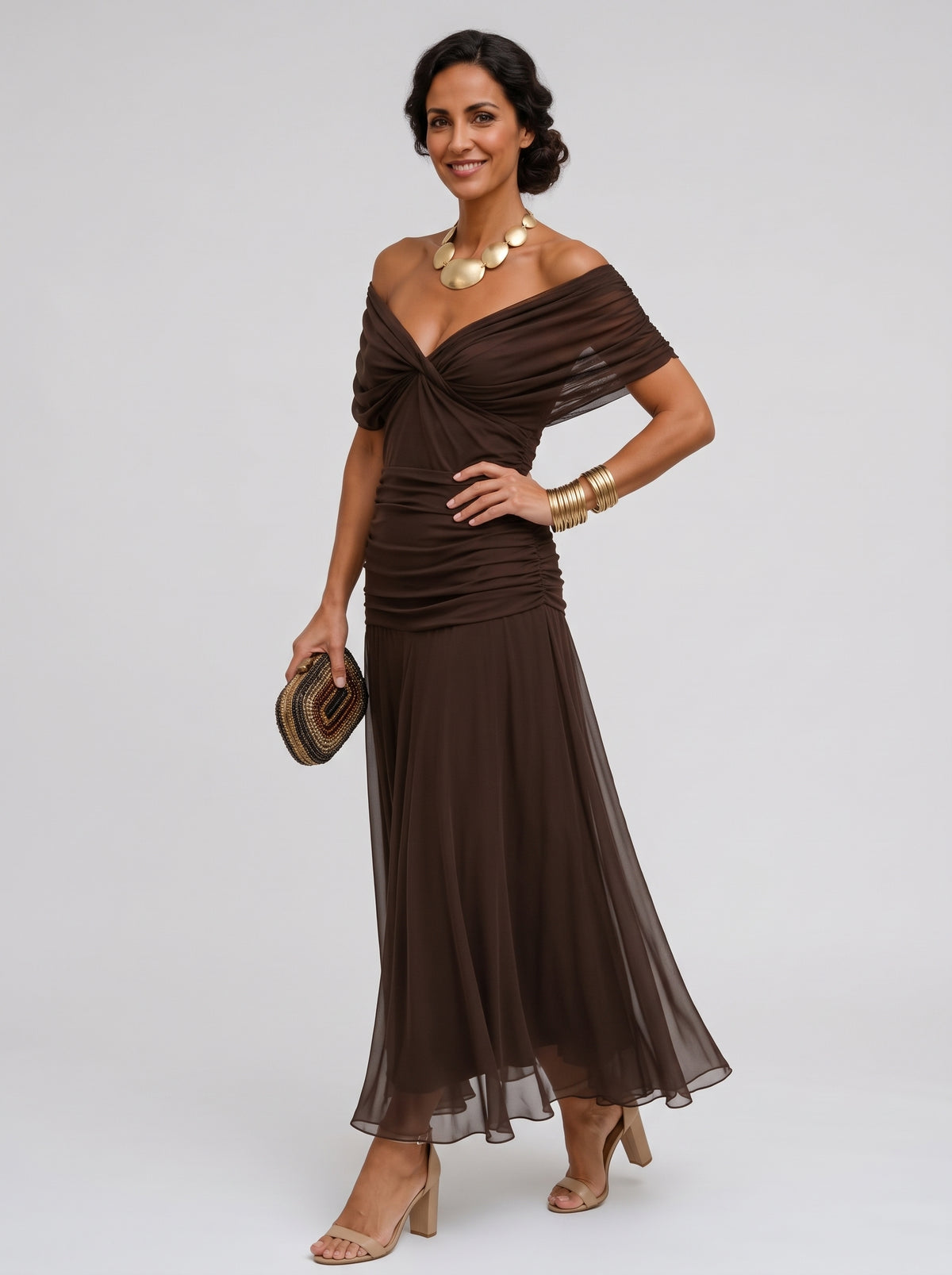 Vestido Mikaela Largo con Hombros Descubiertos